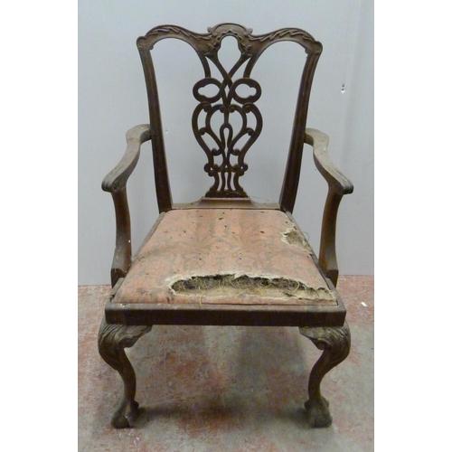 528 - Pair of late Victorian Chippendale revival carver chairs, each with curved rail and pierced splat ba... 