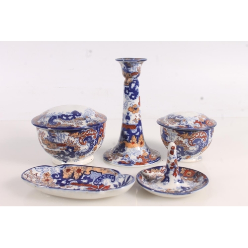 21 - Late Victorian Staffordshire Pottery dressing table set in an Imari palette.