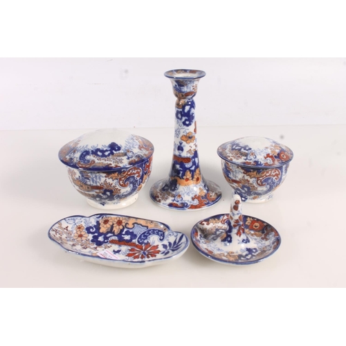 21 - Late Victorian Staffordshire Pottery dressing table set in an Imari palette.