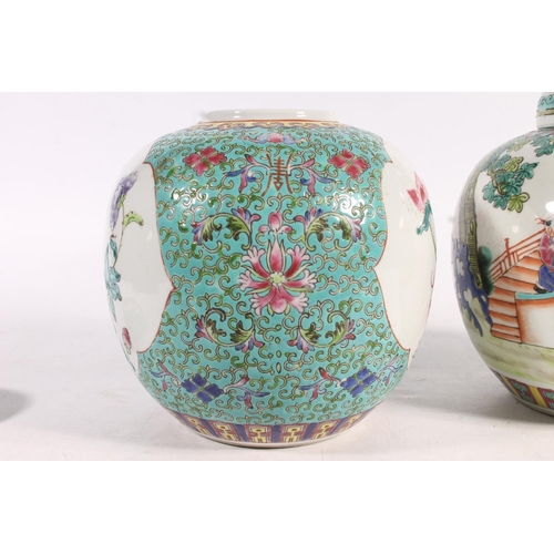 25 - Two Chinese famille rose ginger jars, 19cm high.