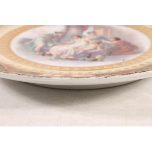 3 - Vienna porcelain plate decorated with Renaissance classic scene transfer print, 33cm diameter.