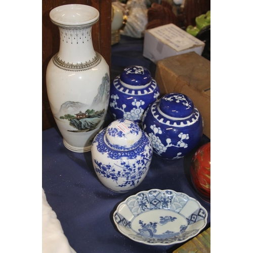 39 - Chinese porcelain vase, three Chinese ginger jars and other Chinese items.