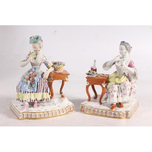 46 - Pair of late 19th century Meissen porcelain figurines of ladies seated, and a continental porcelain ... 