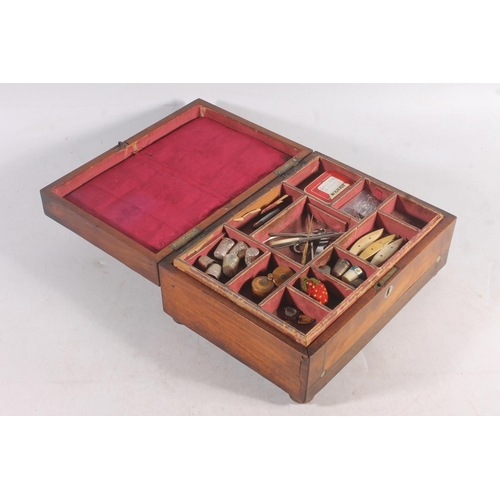 48 - Victorian mahogany and rosewood workbox with mother-of-pearl inlay.