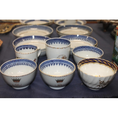 52 - 19th century Chinese export porcelain part teaset with armorial decoration and an English porcelain ... 