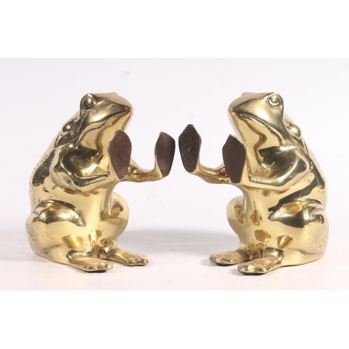 6 - Pair of brass frog bookends, 15cm high.