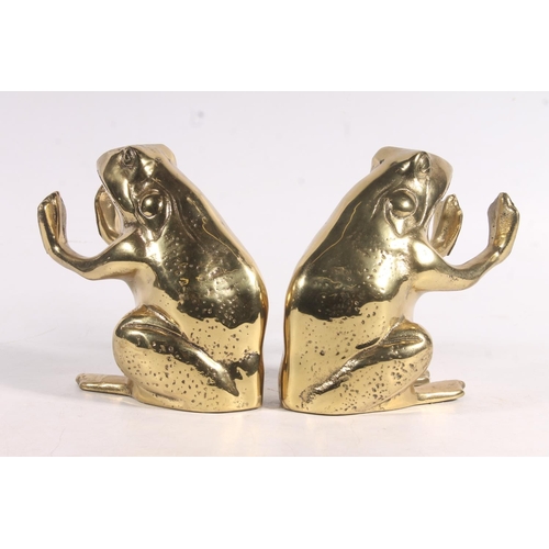 6 - Pair of brass frog bookends, 15cm high.