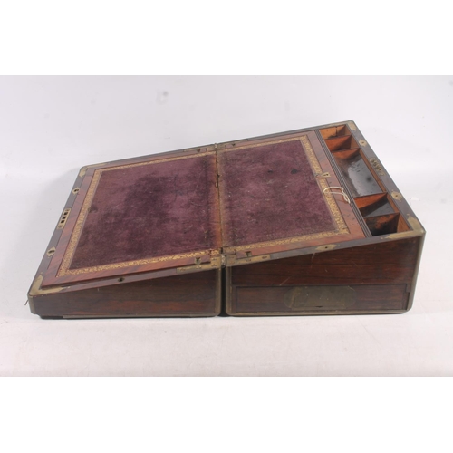 7 - Victorian walnut and brass bound writing slope, 45cm wide.