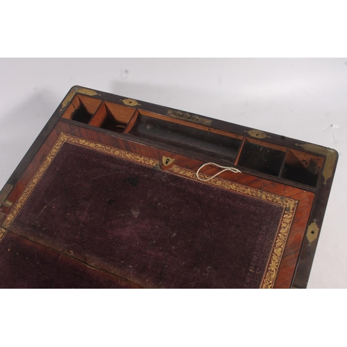 7 - Victorian walnut and brass bound writing slope, 45cm wide.