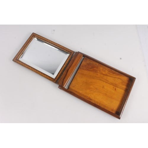 8 - Early 20th century Italian olive wood folding mirror with Sorrento inlaid decoration, 24cm x 16cm.