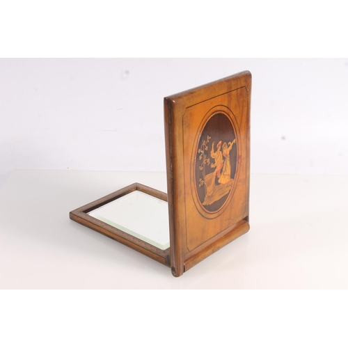 8 - Early 20th century Italian olive wood folding mirror with Sorrento inlaid decoration, 24cm x 16cm.