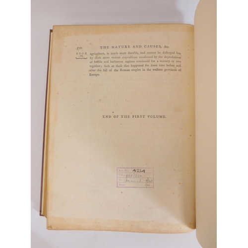 50 - SMITH ADAM.  An Inquiry into the Nature and Causes of the Wealth of Nations. 2 vols. Half title to V... 