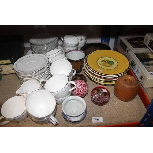 Royal Worcester part teaset, carpet boule, paperweights, etc.