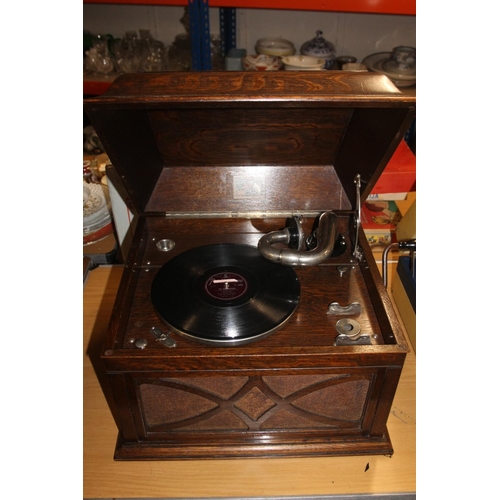 407 - HMV mahogany cased antique wind up gramophone.