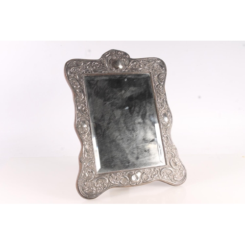 522 - Edwardian Art Nouveau period silver easel mirror with bevelled edge, hallmarked for Chester 1907, ma... 