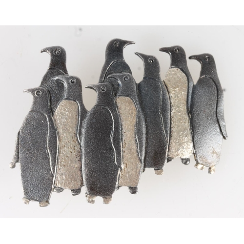 525 - Contemporary silver brooch in the form of penguins, by James Brent Ward of Anstruther, Edinburgh 200... 