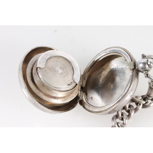 529 - John Forrest of London, a silver open faced pocket watch on a graduated curb link chain with silver ... 