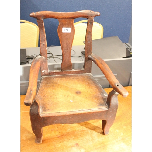 773 - Antique mahogany open child’s armchair.