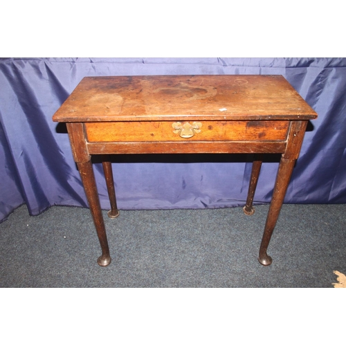 750 - Antique mahogany hall table with single frieze drawer raised on pad feet, 76cm wide.