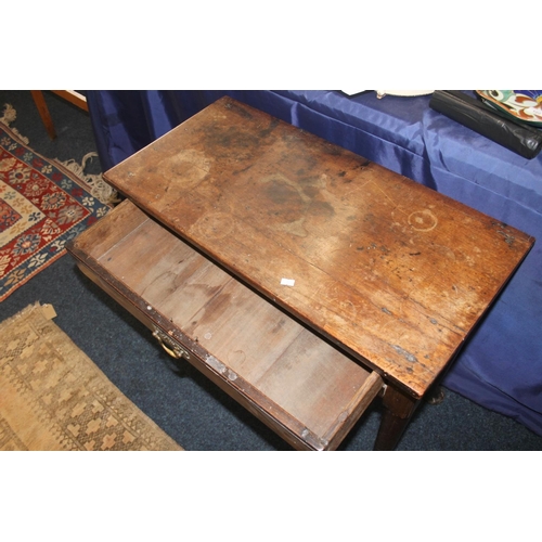 750 - Antique mahogany hall table with single frieze drawer raised on pad feet, 76cm wide.