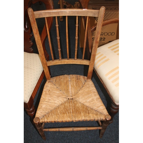 766 - Victorian mahogany dining chair, spindle back bedroom chair and another.