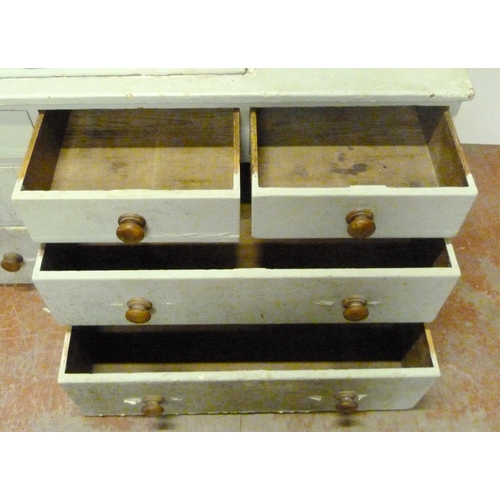 530 - Victorian painted pine breakfront housekeeper's cupboard, with four large doors to the top section e... 