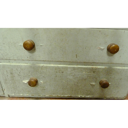 530 - Victorian painted pine breakfront housekeeper's cupboard, with four large doors to the top section e... 