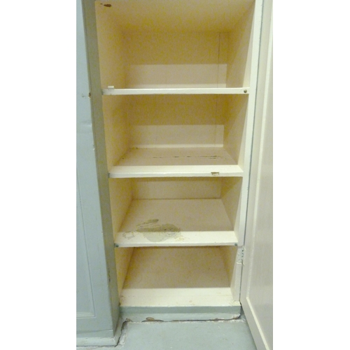 530 - Victorian painted pine breakfront housekeeper's cupboard, with four large doors to the top section e... 