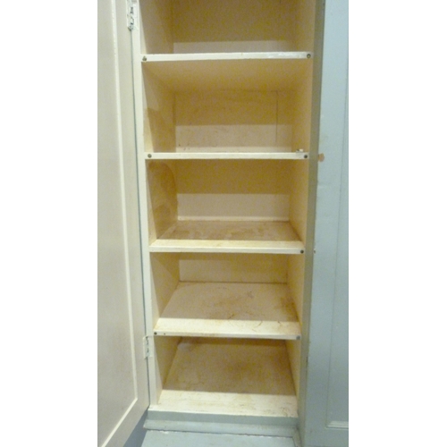 530 - Victorian painted pine breakfront housekeeper's cupboard, with four large doors to the top section e... 