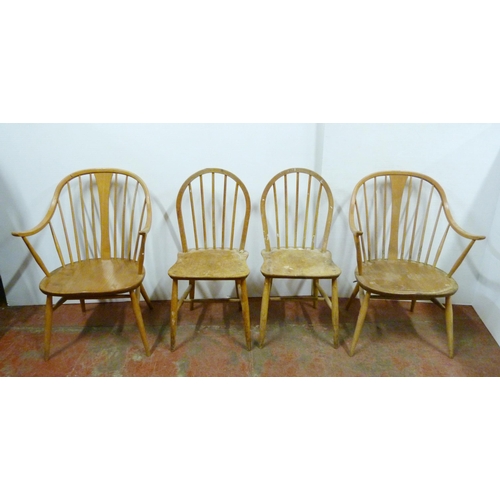 531 - Pair of Ercol elm and beech 'Cowhorn' chairs, 85cm high, and a pair of Ercol 'Quaker' chairs, c. 196... 