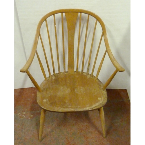 531 - Pair of Ercol elm and beech 'Cowhorn' chairs, 85cm high, and a pair of Ercol 'Quaker' chairs, c. 196... 