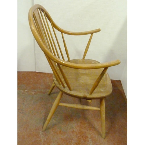 531 - Pair of Ercol elm and beech 'Cowhorn' chairs, 85cm high, and a pair of Ercol 'Quaker' chairs, c. 196... 