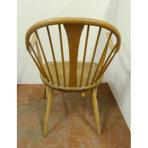 531 - Pair of Ercol elm and beech 'Cowhorn' chairs, 85cm high, and a pair of Ercol 'Quaker' chairs, c. 196... 