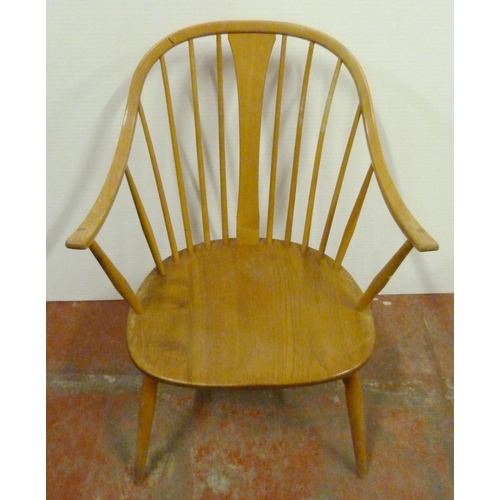 531 - Pair of Ercol elm and beech 'Cowhorn' chairs, 85cm high, and a pair of Ercol 'Quaker' chairs, c. 196... 