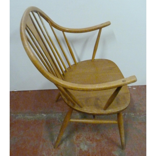 531 - Pair of Ercol elm and beech 'Cowhorn' chairs, 85cm high, and a pair of Ercol 'Quaker' chairs, c. 196... 
