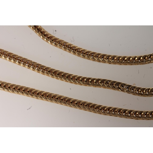 142 - 18ct yellow gold snake chain necklace, 100cm long, 28.4g.
