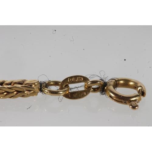 142 - 18ct yellow gold snake chain necklace, 100cm long, 28.4g.