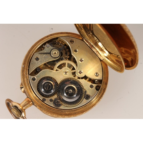 208 - 18K gold continental ladies open faced pocket watch, the white enamelled dial with gold coloured Ara... 