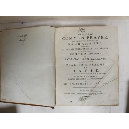 11 - The Book of Common Prayer.  Quarto. Reverse calf, some wear. Cambridge, 1801; also a poor copy of Co... 