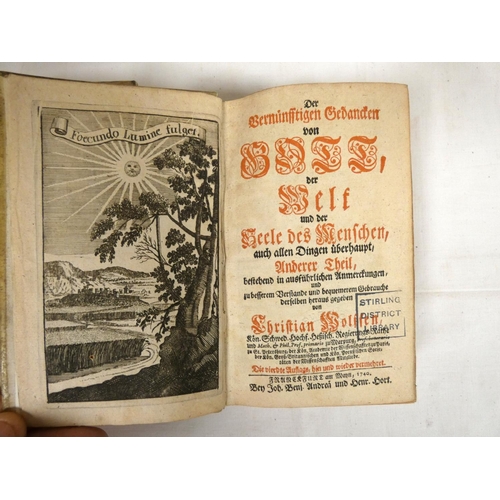 27 - WOLFF CHRISTIAN VON.  Der Vernünftigen Gedanken von Gott, der Welt und der Seele. 2 vols. Eng. front... 