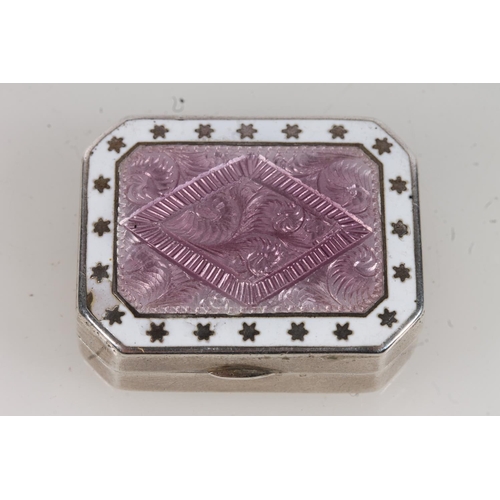 68 - Silver and enamel pill box by S Blanckensee & Son Ltd, Chester 1909,  20g, 3.4cm long, a Ge... 