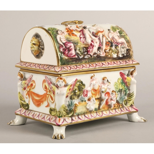 18 - Capodimonte trinket chest with two Dresden ballerinas 