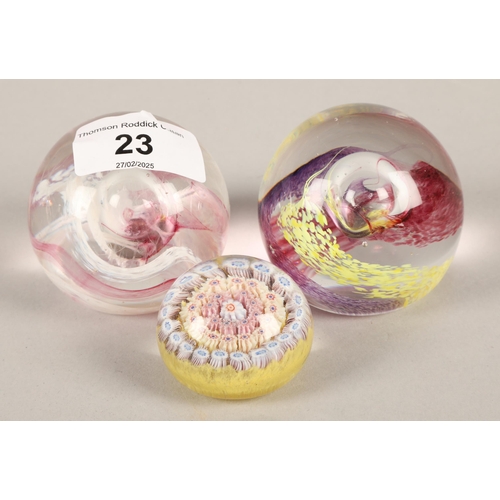 23 - Five art glass paperweights, to include Caithness and other Scottish (5)