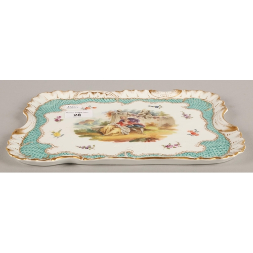 28 - Dresden porcelain tray, 20cms x 28xcms