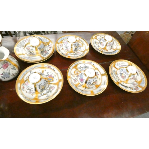 402 - Antique Japanese tea set, Imari bowl, plate and a  Noritake bowl.