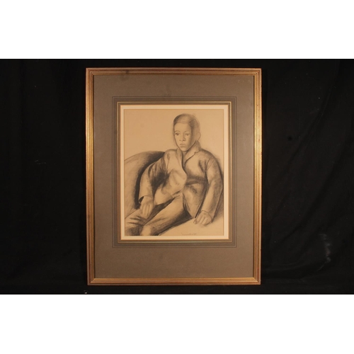 224 - Manner of BERNARD MENINSKY (British 1891-1950) Portrait of a seated boy Charcoal drawing, signed and... 