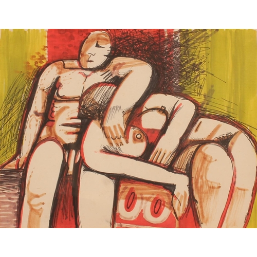 226 - Manner of LE CORBUSIER Deux figures Ink and watercolour, unsigned, 17cm x 22cm, frame 31cm x 37cm.... 