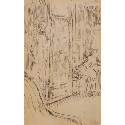 227 - Manner of WALTER RICHARD SICKERT ARA (British 1860-1942) Study for L'armoire a Glace Ink drawing, si... 