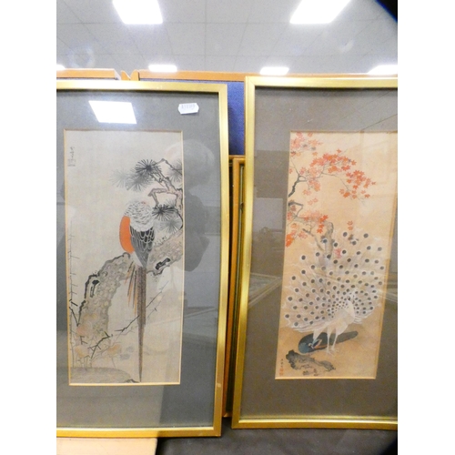 14 - Group of Chinese and Japanese-themed prints to include peacocks, game birds etc., all framed and gla... 