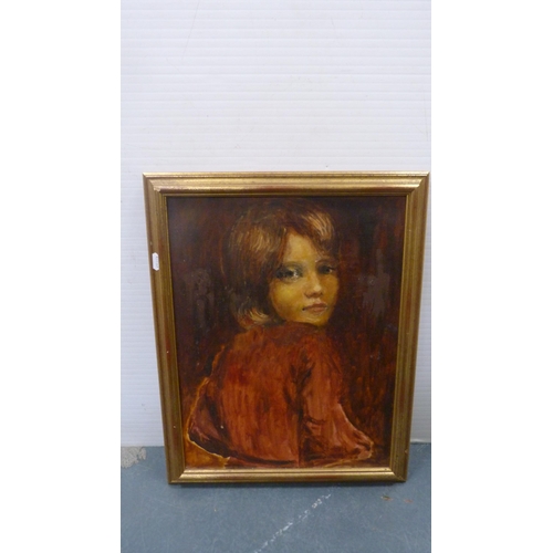 24 - Carton containing miscellaneous contemporary prints and pictures to include oils on board, portraits... 